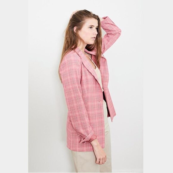 Just Female Maxime Single Breasted Pink Check Plaid Blazer Size S NWT $239 - Picture 1 of 13